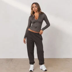 Signature Ribbed Long Sleeve Zip-Up Top